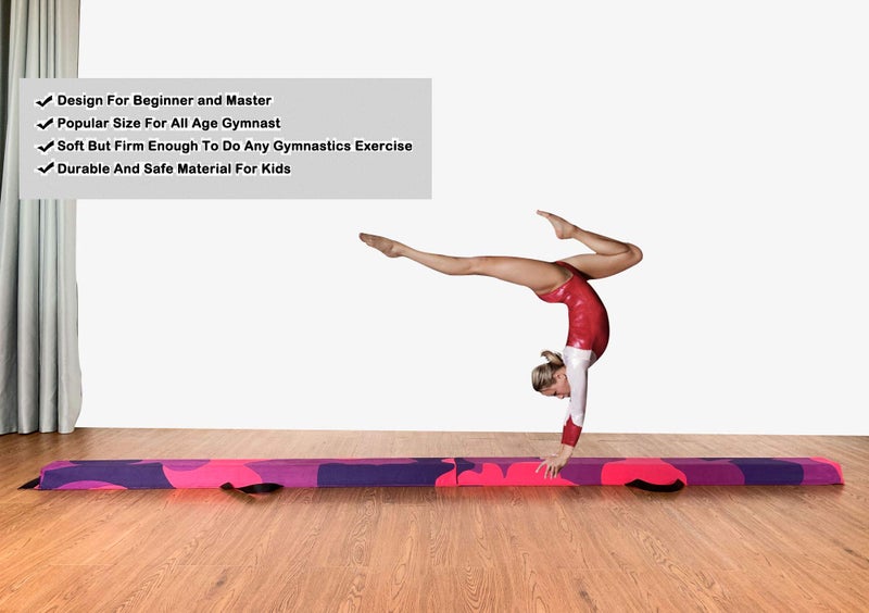 MARFULA 8ft/9ft Folding Gymnastics Balance Beam - Extra Firm - Suede - Non Slip Base for for Home/Gym/Club (5, 9 FT) PinkPurple-Camo - Image 2